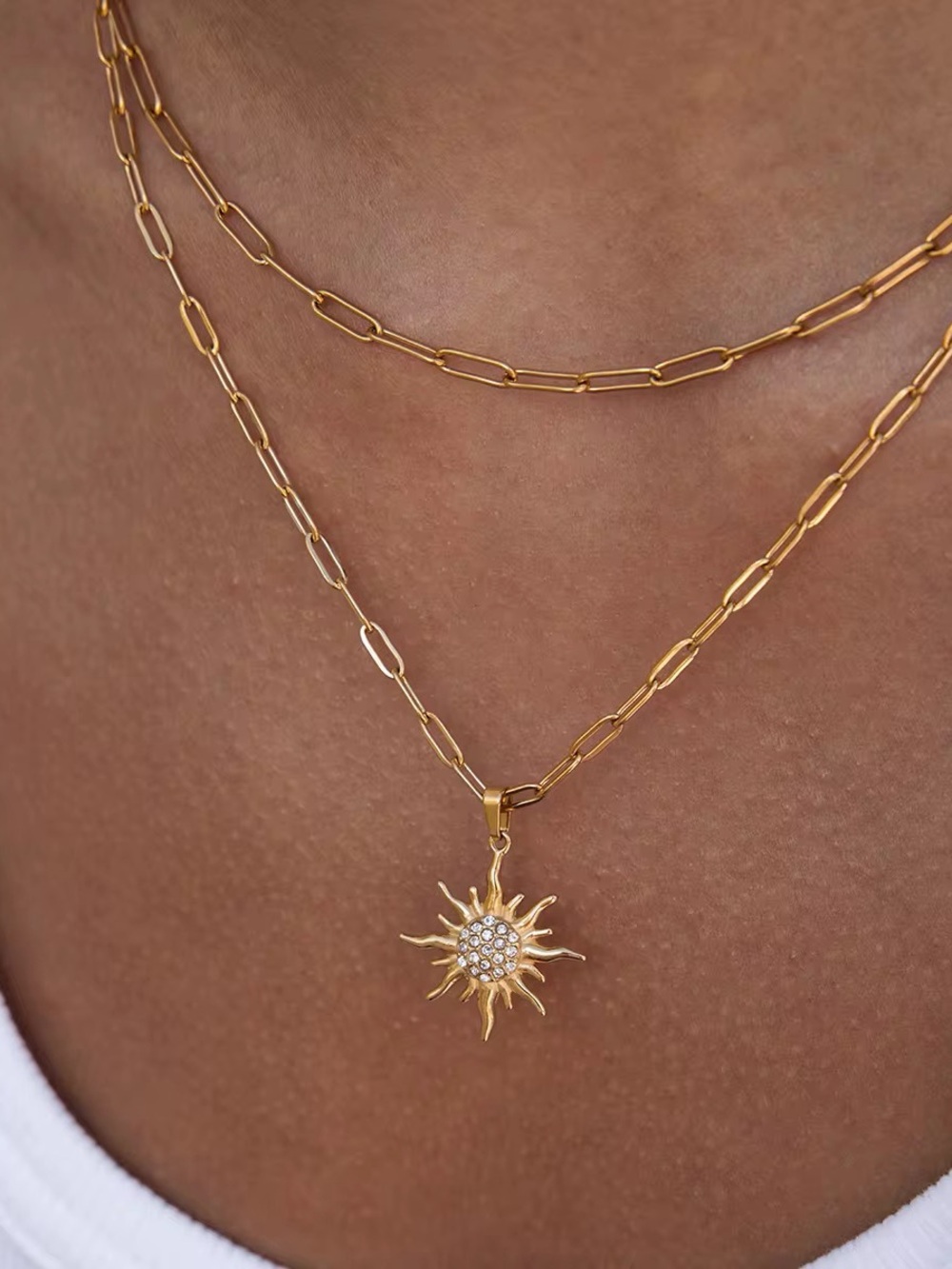 18K Gold Plated Double Layer Sun Pendant Necklace